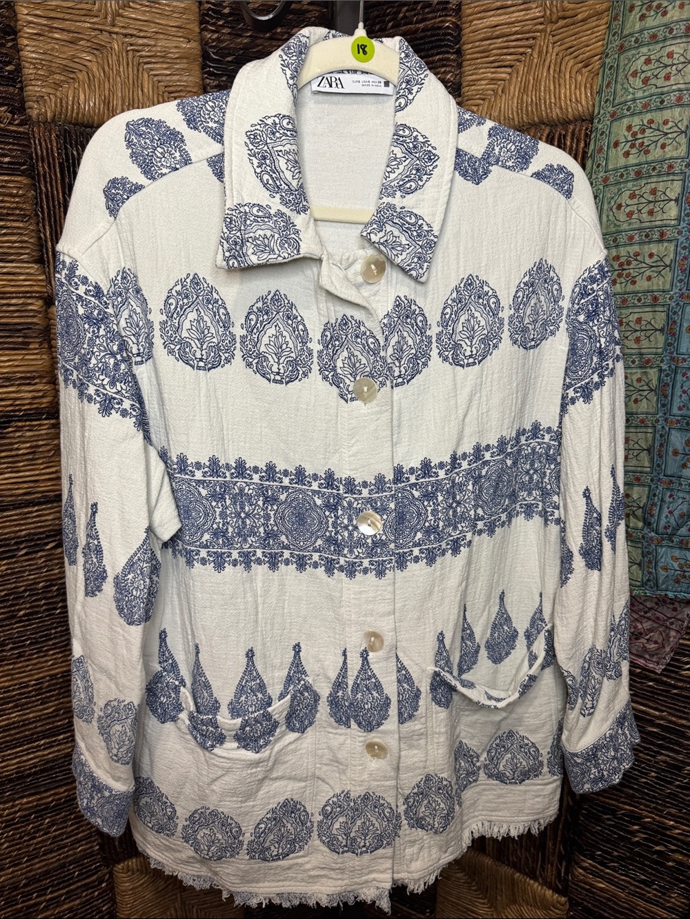 Zara White Jacket with Blue Paisley Print